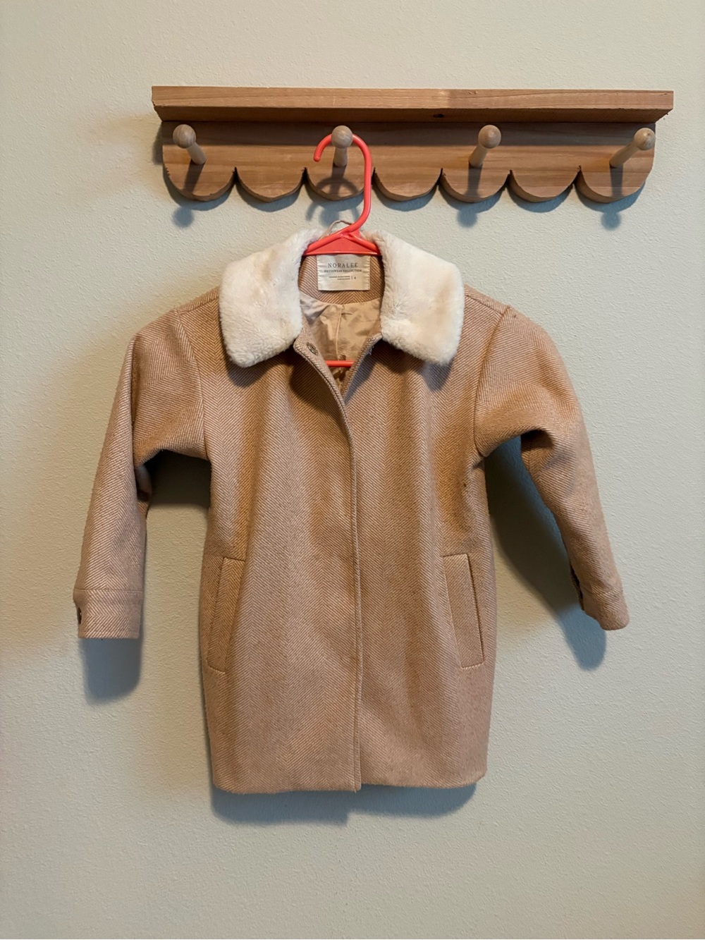 Noralee Kids Camel Pea Coat with Faux Fur Collar